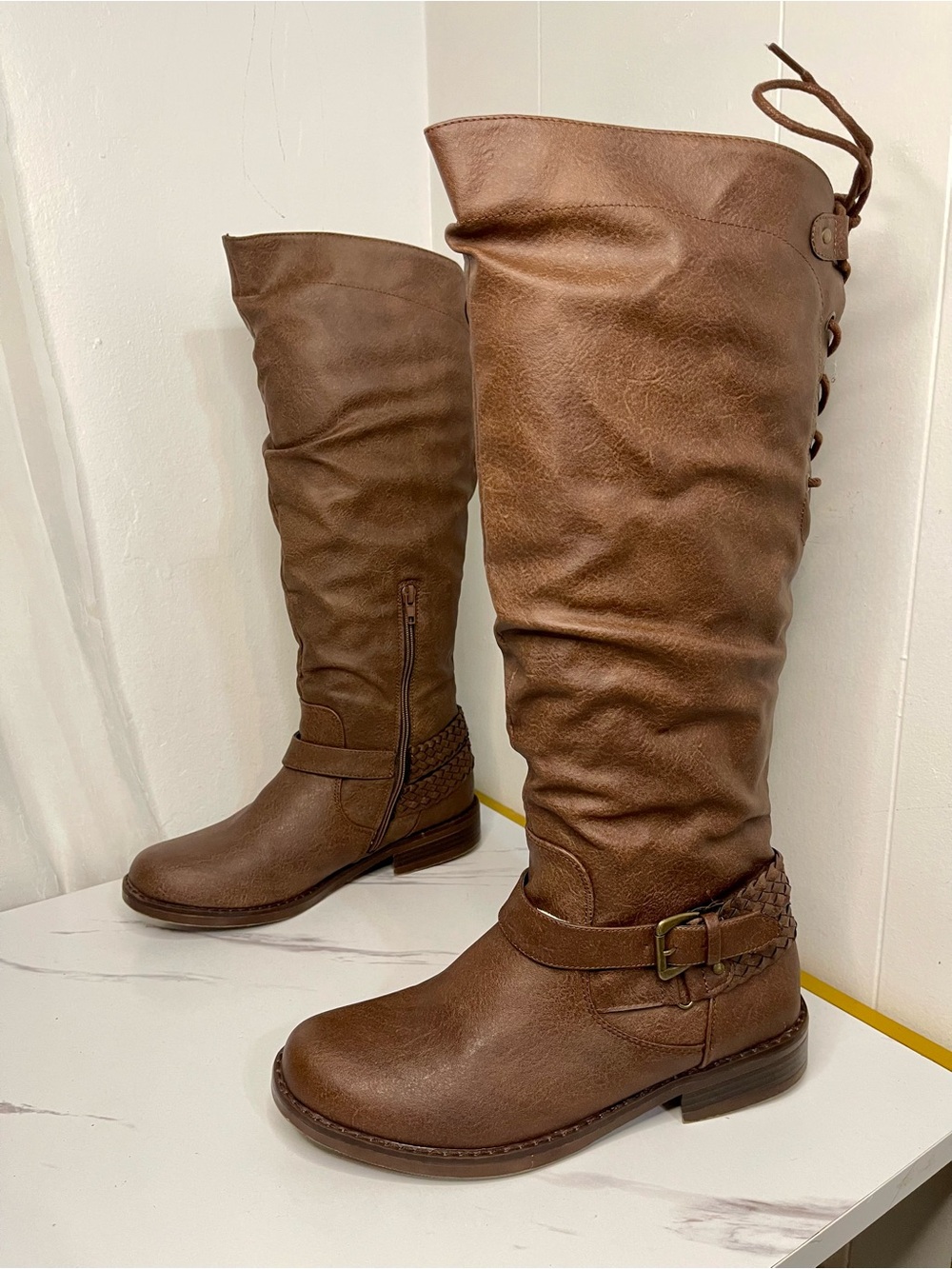 XOXO Chestnut Brown Over-the-Knee Buckle Riding Boots Size 8.5